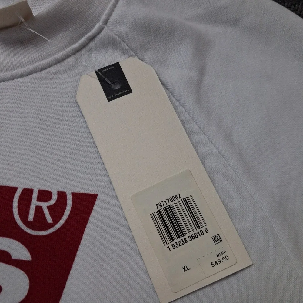 Levis Mens XL White Red Batwing Logo French Terry Raglan Sweatshirt NWT Casual